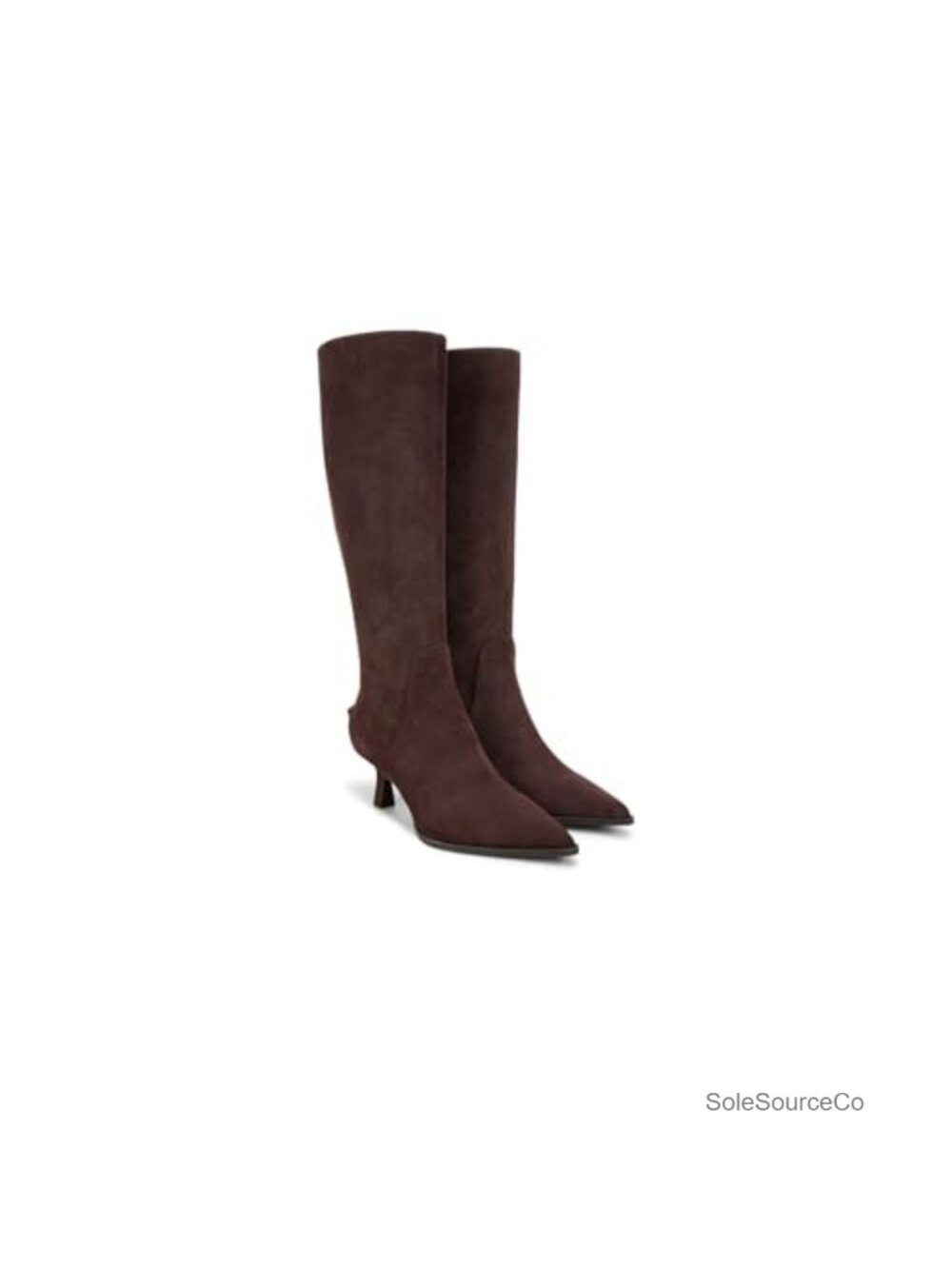 Knee High Leather Kitten Heel Boots Pointed Toe Zip Up